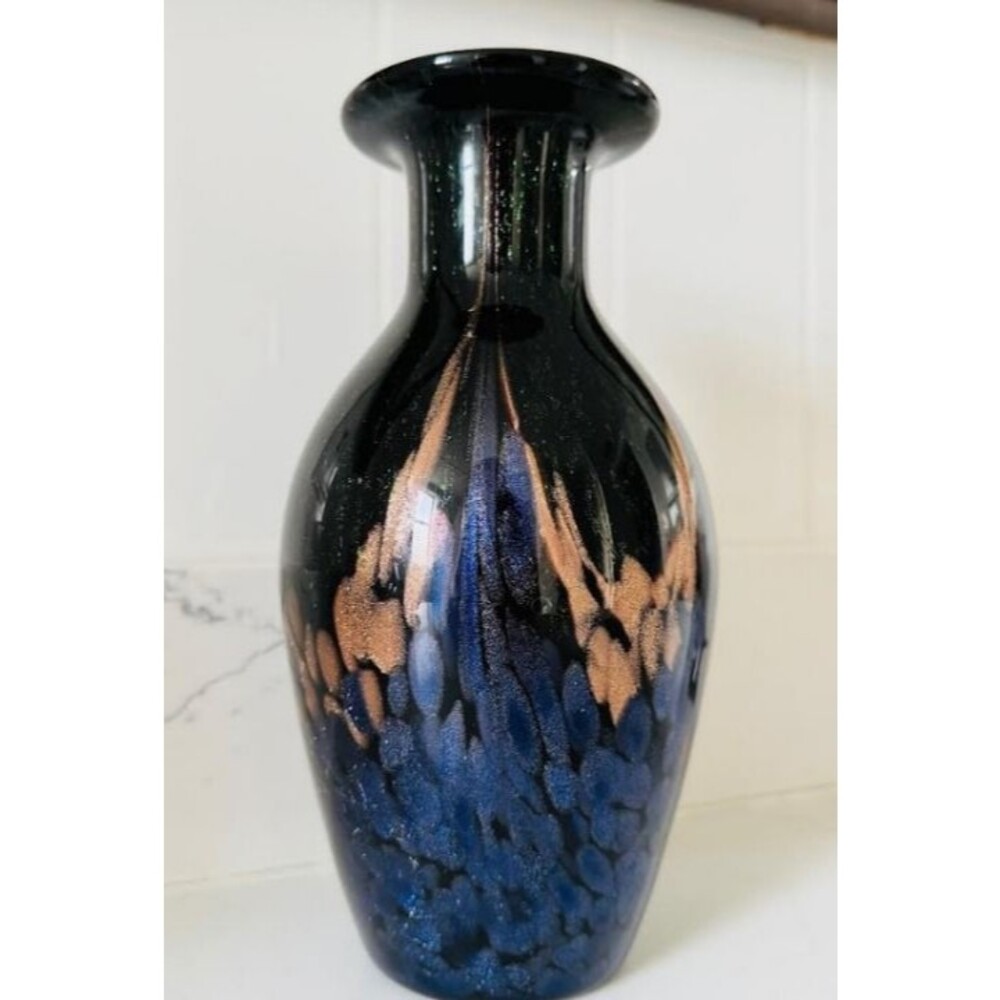 Vintage Dale Tiffany for Pier 1 Imports Mardi Gras Art Glass Vase 9.25 in.